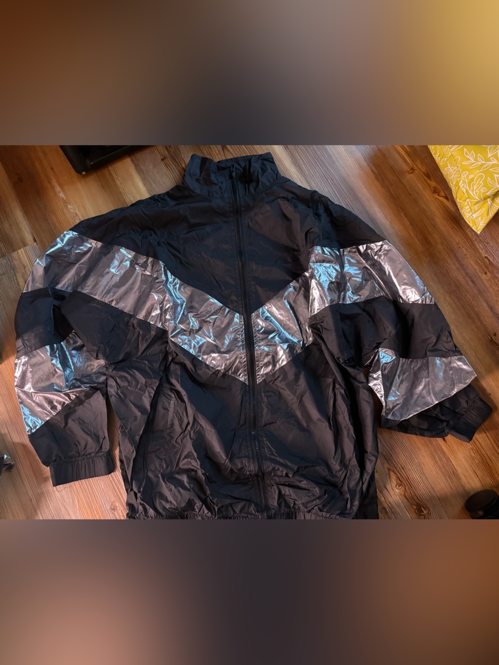 Black Windbreaker Jacket with Silver Panels
